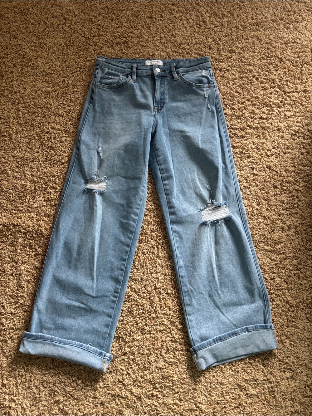 Lovervet Light Blue Distressed Wide-Leg Jeans